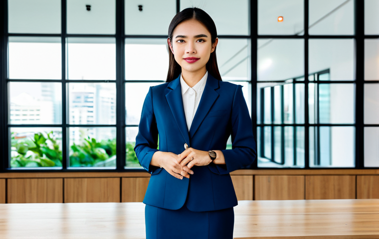 **

A Thai woman in a professional, modest business suit, standing confidently in front of a modern co-working space in Bangkok, fully clothed, appropriate attire, safe for work, perfect anatomy, natural proportions, professional photography, family-friendly, vibrant colors, focus on innovation and collaboration, well-formed hands, proper finger count.

**