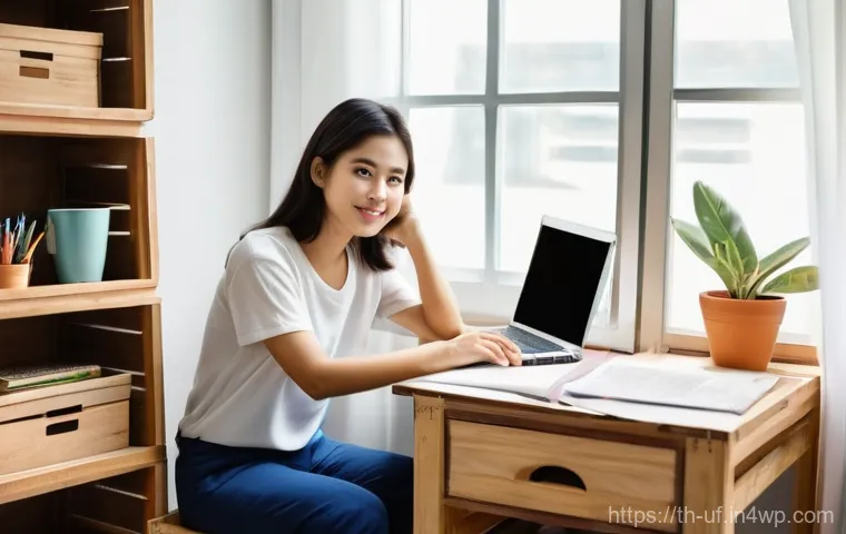 제약 기반 창의성을 위한 체험 중심의 학습법 - **Prompt:** A vibrant, eye-level shot of a cozy, small home office in a modern Thai apartment. A you...