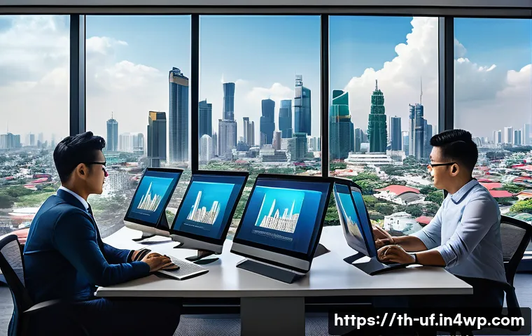 제약 기반 창의성을 활용한 데이터 분석 - A dynamic office scene set in Bangkok with a diverse team of professionals collaborating on data ana...