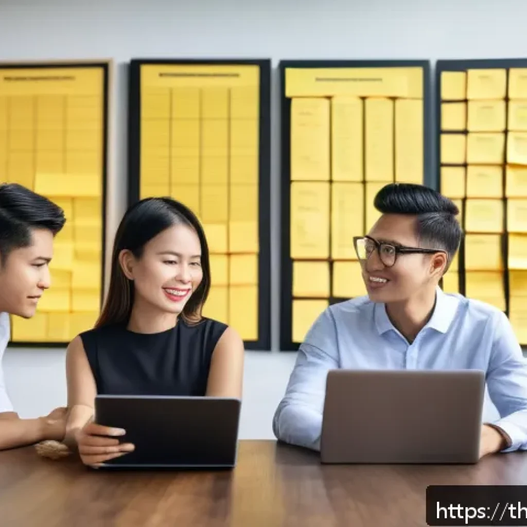 제약 기반 창의성을 통한 조직의 비전 수립 - A modern corporate office scene in Bangkok, Thailand, showing a diverse team of professionals brains...